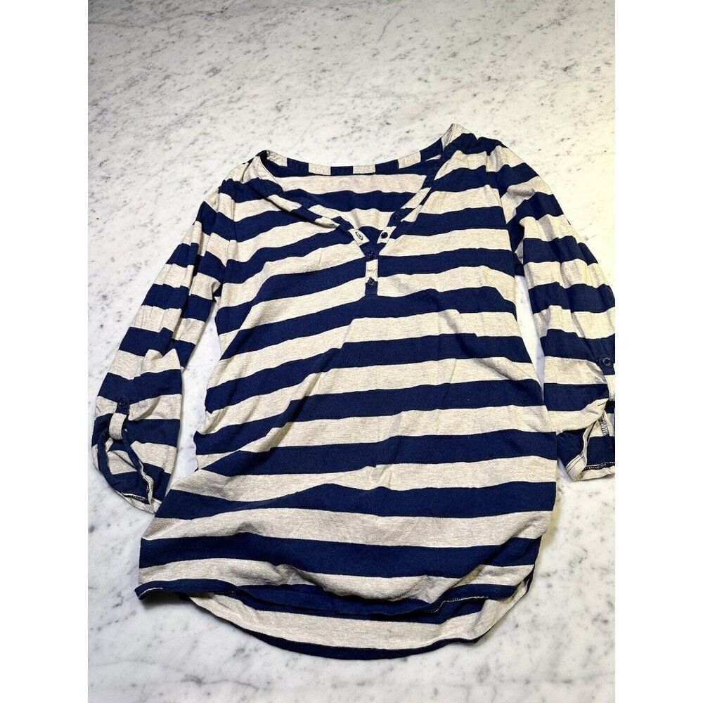 Motherhood Maternity Navy & Light Gray Striped Long Sleeve Henley